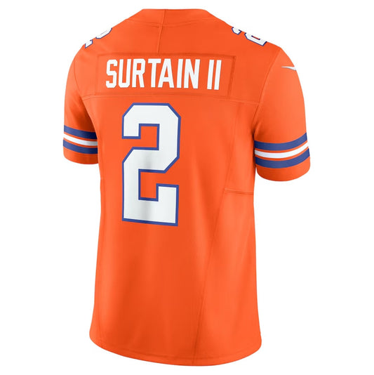 D.Broncos #2 Patrick Surtain II Orange Vapor F.U.S.E. Limited Football Jerseys Player Jersey