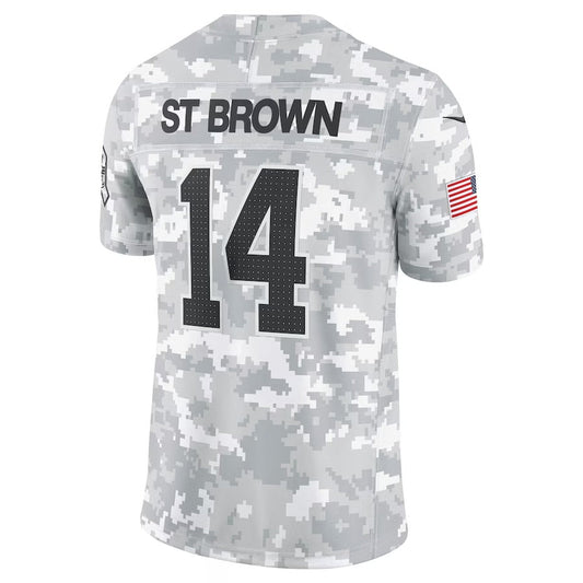 D.Lions #14 Amon-Ra St. Brown Player Arctic Camo Salute to Service Limited Stitched American Football Jerseys