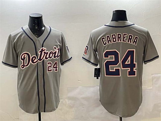 D.Tigers #24 Miguel Cabrera Player Game Jersey Gray Cool Base Stitched Baseball Jerseys