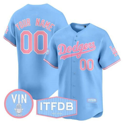 Custom LA.Dodgers Vin ITFDB Patch Bubblegum Pink Vapor Premier Limited – Stitched Baseball Jerseys