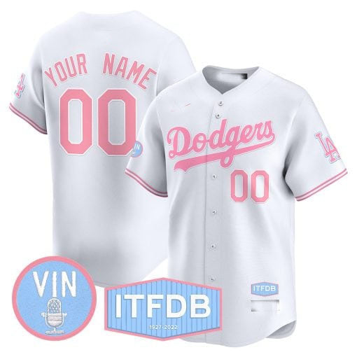 Custom LA.Dodgers Vin ITFDB Patch Bubblegum Pink Vapor Premier Limited – Stitched Baseball Jerseys