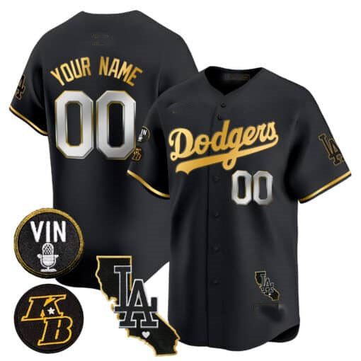 Custom LA.Dodgers Vin Patch & Kobe Bryant Gold Trim Vapor Premier Limited V2 – Stitched Baseball Jerseys