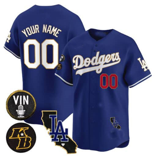 Custom LA.Dodgers Vin Patch & Kobe Bryant Gold Trim Vapor Premier Limited V2 – Stitched Baseball Jerseys