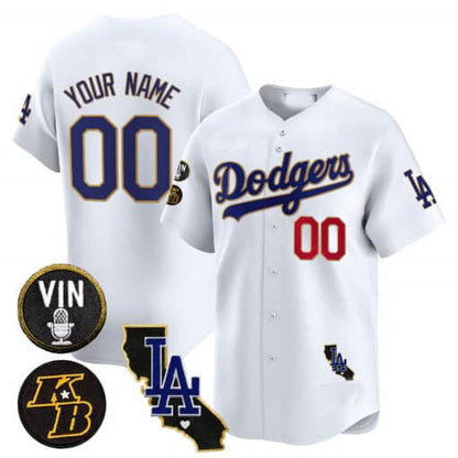 Custom LA.Dodgers Vin Patch & Kobe Bryant Gold Trim Vapor Premier Limited V2 – Stitched Baseball Jerseys