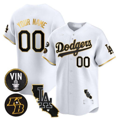 Custom LA.Dodgers Vin Patch & Kobe Bryant Gold Trim Vapor Premier Limited V2 – Stitched Baseball Jerseys