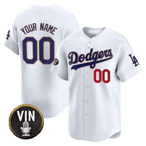 Custom LA.Dodgers Vin Scully Patch Gold Trim Vapor Premier Limited – All Stitched Baseball Jerseys