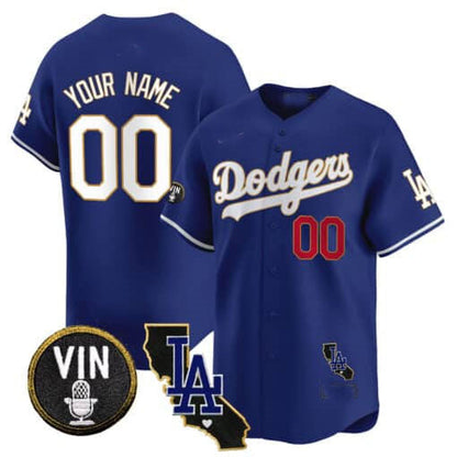 Custom LA.Dodgers Vin & California Patch Gold Trim Vapor Premier Limited –Stitched Baseball Jerseys