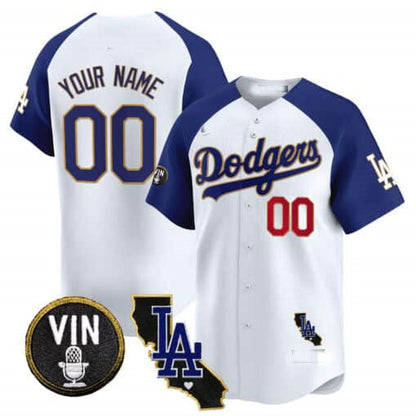 Custom LA.Dodgers Vin & California Patch Gold Trim Vapor Premier Limited –Stitched Baseball Jerseys