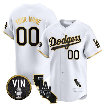 Custom LA.Dodgers Vin & California Patch Gold Trim Vapor Premier Limited –Stitched Baseball Jerseys