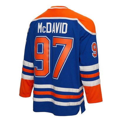 E.Oilers #97 Connor McDavid Blue Line Player Jersey - Blue American Hockey Jerseys