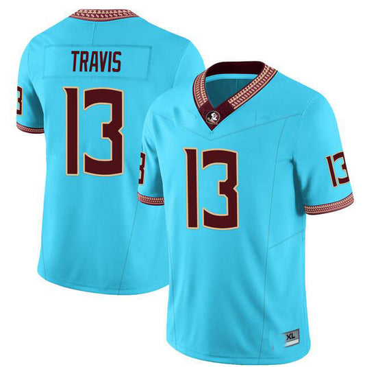 F.State Seminoles #13 Jordan Travis Teal Player Game Jersey -Stitched College Jerseys