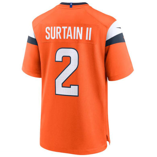 D.Broncos #2 Patrick Surtain II Player Orange Game Jersey Stitched Football Jerseys