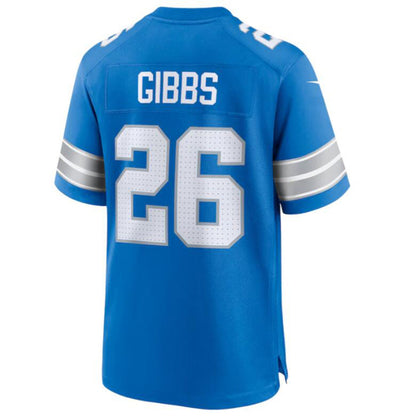 D.Lions #26 Jahmyr Gibbs Player Blue Game Football Jerseys