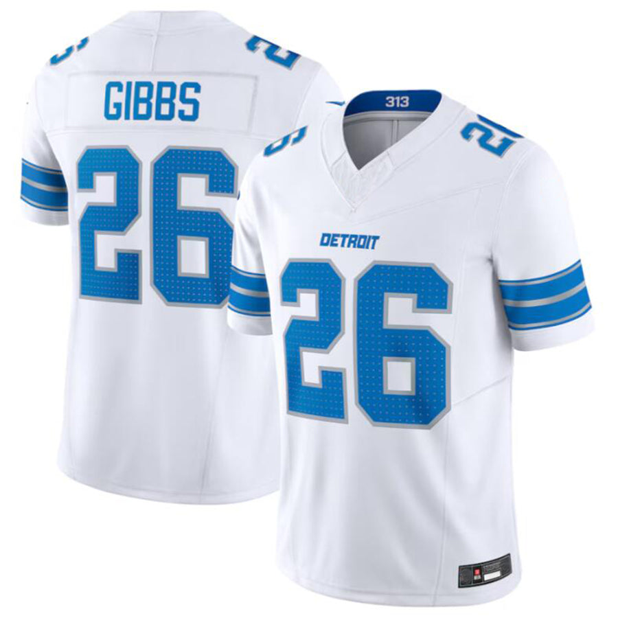 D.Lions #26 Jahmyr Gibbs Player White Vapor F.U.S.E. Limited Stitched Football Jerseys