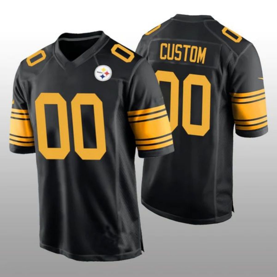 Custom P.Steelers Black Alternate Game Jersey -American Stitched Jerseys