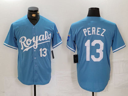 KC.Royals #13 Salvador Perez Player Game Jersey Light Blue Cool Base Stitched Baseball Jerseys