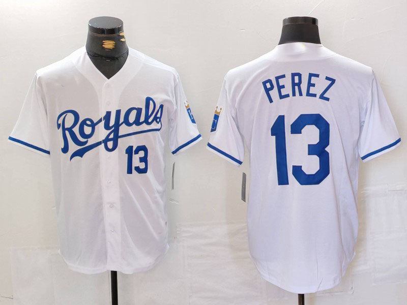 KC.Royals #13 Salvador Perez Player White Cool Base Stitched Baseball Jerseys