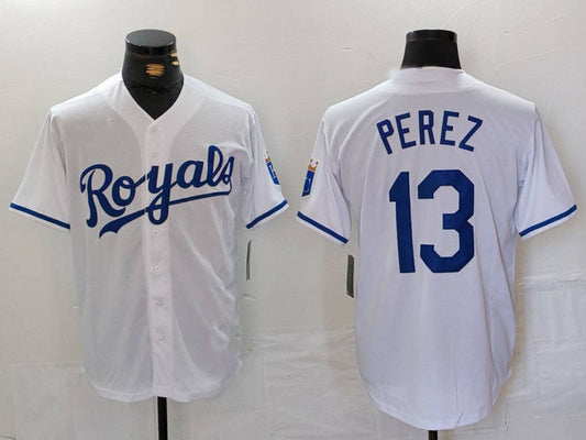 KC.Royals #13 Salvador Perez Player White Stitched Baseball Jerseys