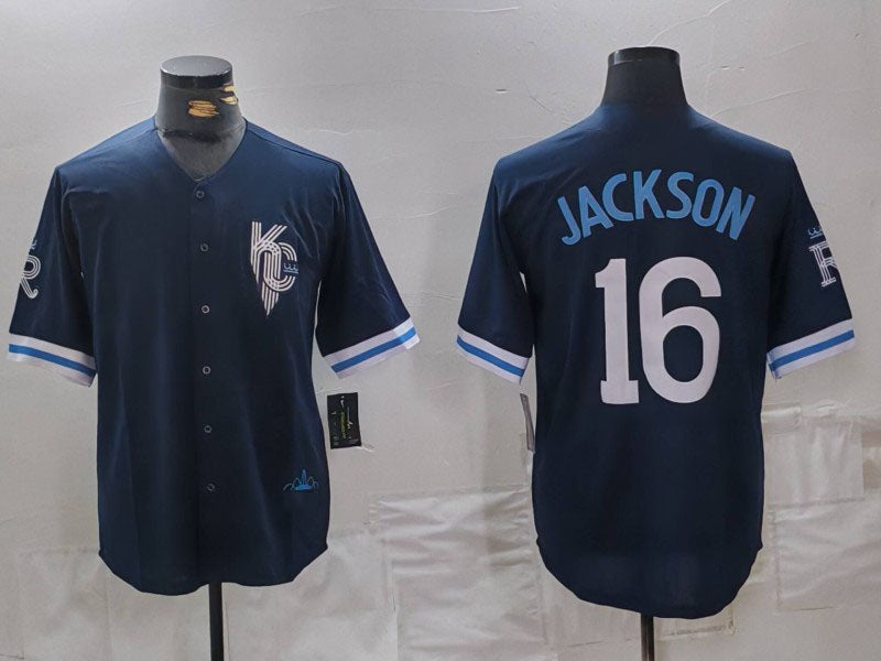 KC.Royals #16 Bo Jackson Player Navy City Connect Cool Base Stitched Baseball Jerseys