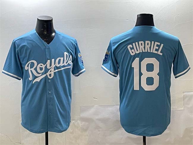 KC.Royals #18 Yuli Gurriel Player Game Jersey Blue Cool Base Stitched Baseball Jerseys