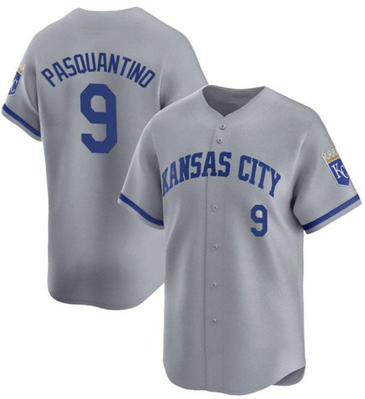 KC.Royals #9 Vinnie Pasquantino Player Gray Away Limited Stitched Baseball Jerseys