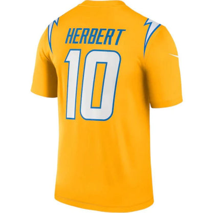 #10 Justin Herbert Player LA.Chargers Gold Inverted Legend  Football Jerseys