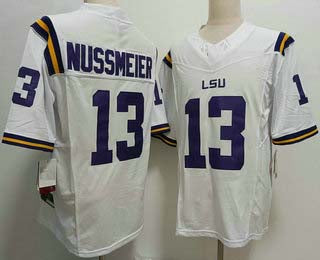 L.Tigers #13 Garrett Nussmeier Player Game Jersey White Stitched American College Jerseys