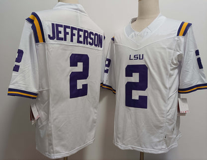 L.Tigers #2 Justin Jefferson Player Game Jersey White Stitched American College Jerseys