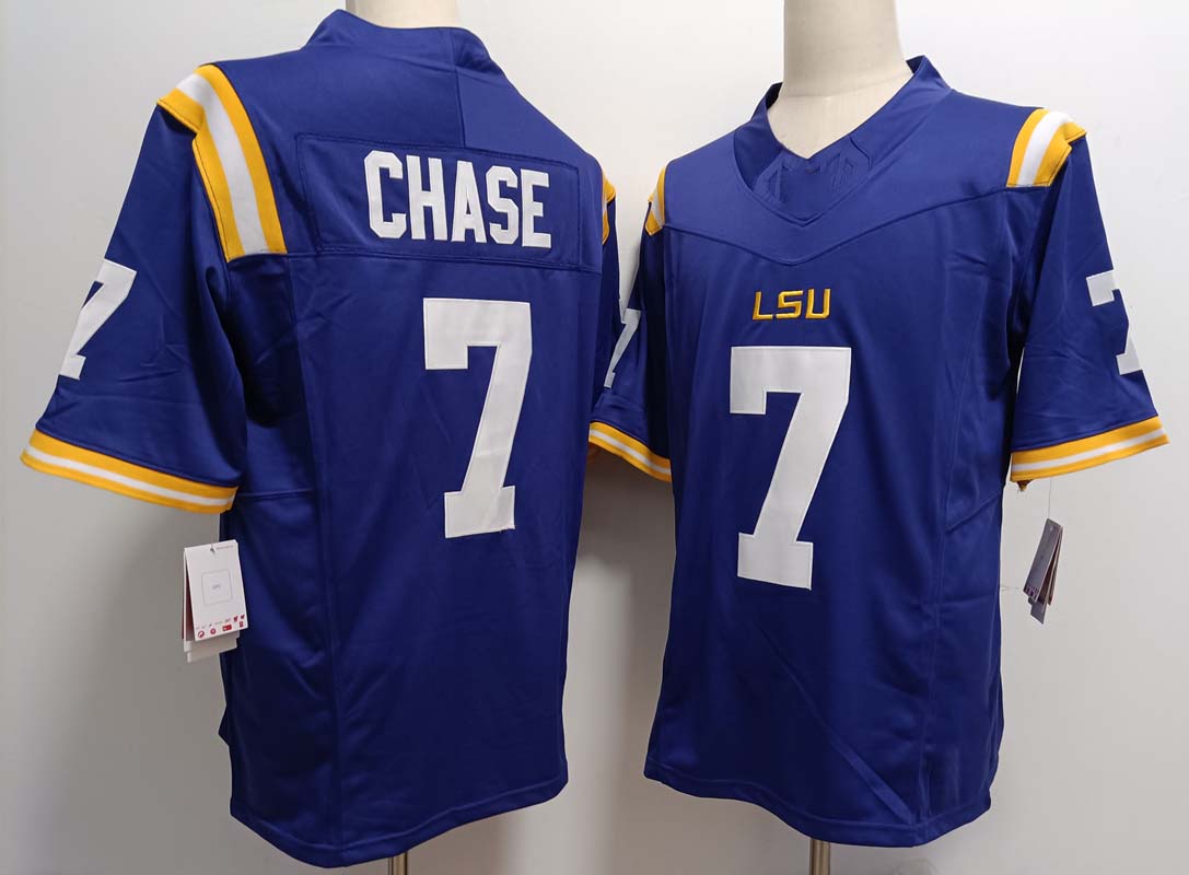 L.Tigers #7 JaMarr Chase Player Purple Game Jersey Stitched American College Jerseys