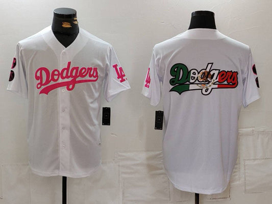 LA.Dodgers Team Big Logo White Pink Vin & Kobe Patch Stitched Baseball Jerseys Player Jersey