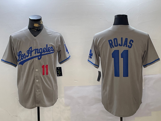 LA.Dodgers #11 Miguel Rojas Grey Cool Base Stitched Baseball Jerseys Player Game Jersey