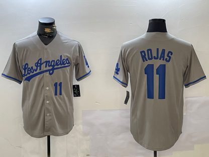 LA.Dodgers #11 Miguel Rojas Player Grey Game Jersey Cool Base Stitched Baseball Jerseys