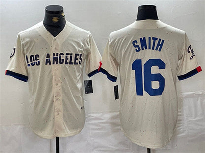 LA.Dodgers #16 Will Smith Player Cream Stitched Baseball Jerseys