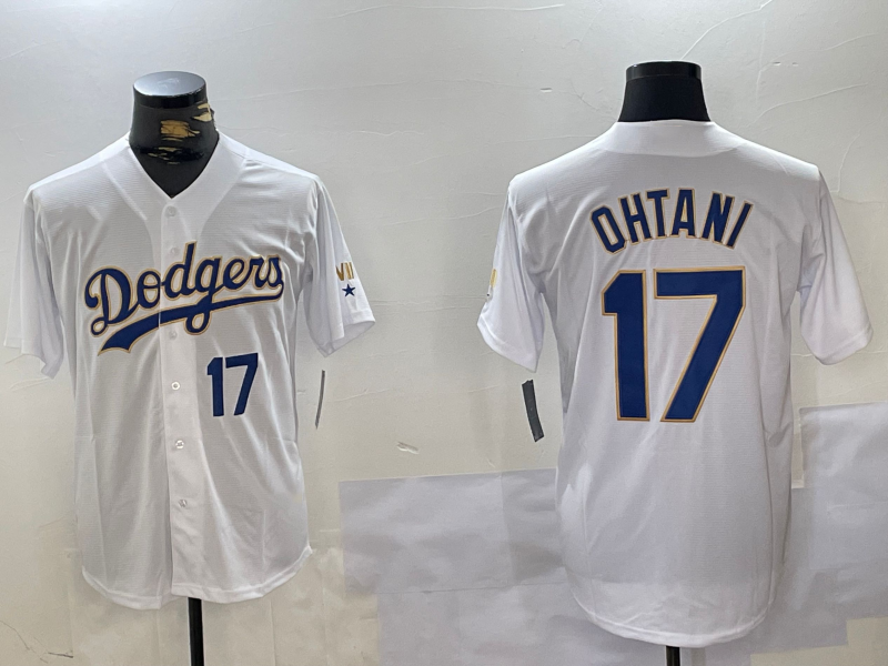 LA.Dodgers #17 Shohei Ohtani Player White Gold Championship Stitched Cool Base Baseball Jerseys