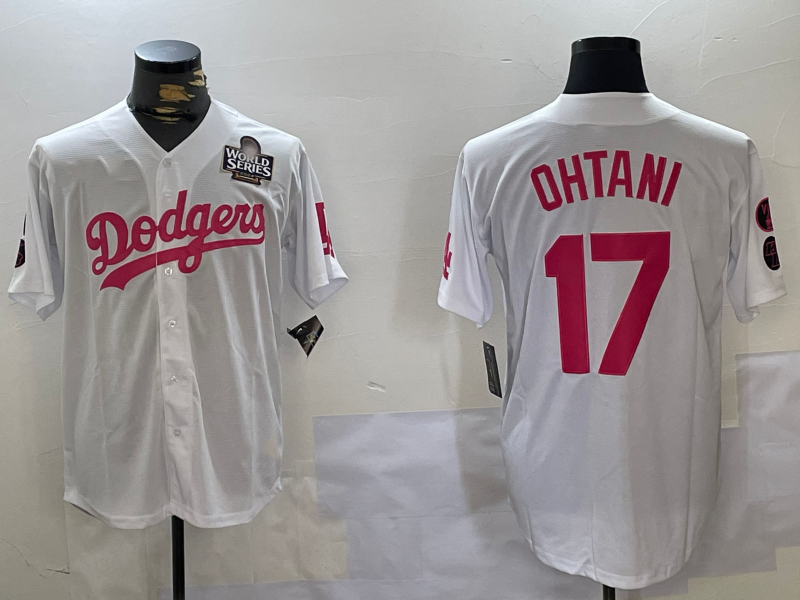 LA.Dodgers #17 Shohei Ohtani Player White Pink Limited Cool Base Stitched Baseball Jerseys