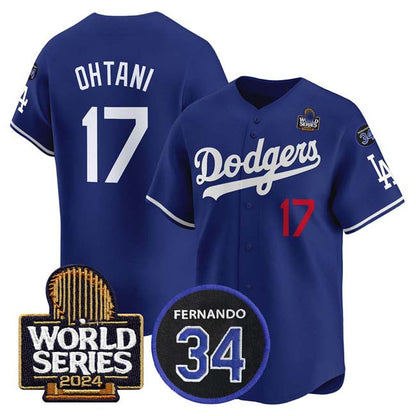 LA.Dodgers #17 Shohei Ohtani Player Royal World Series With Fernando Memorial Patch Limited Stitched Baseball Jerseys