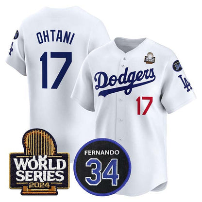 LA.Dodgers #17 Shohei Ohtani Player White World Series With Fernando Memorial Patch Limited Stitched Baseball Jerseys