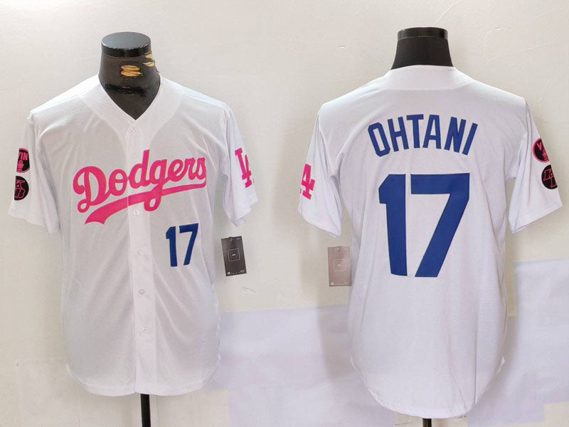 LA.Dodgers #17 Shohei Ohtani Player White Pink Vin & Kobe Patch Stitched Baseball Jerseys