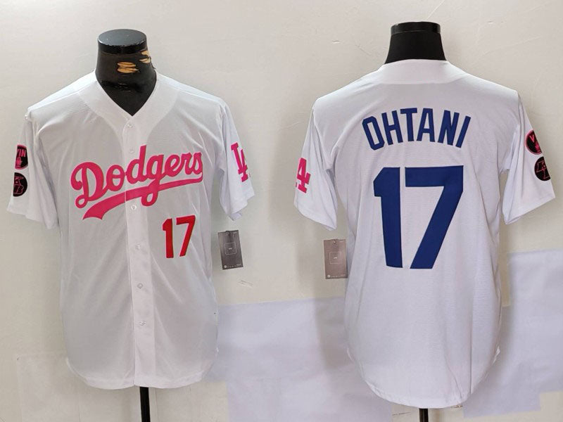 LA.Dodgers #17 Shohei Ohtani Player White-Pink Stitched Baseball Jerseys