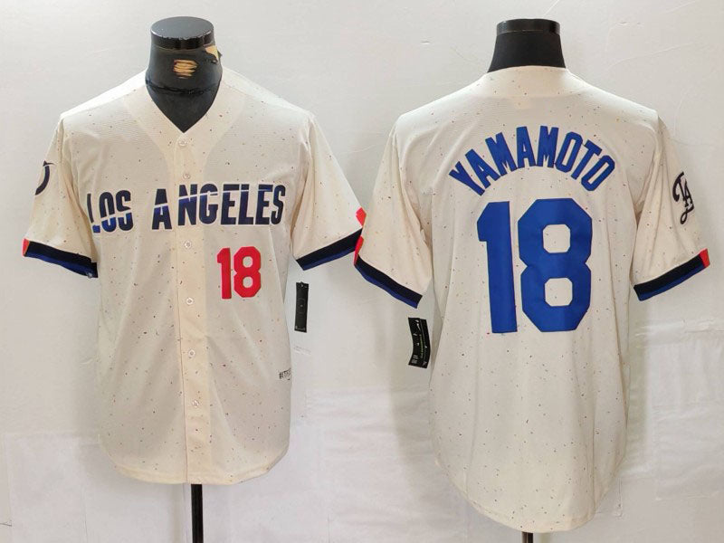 LA.Dodgers #18 Yoshinobu Yamamoto Cream Limited Stitched Baseball Jerseys Player Jersey