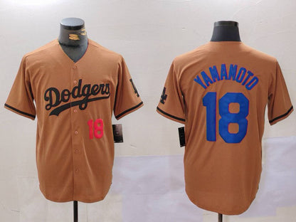 LA.Dodgers #18 Yoshinobu Yamamoto Player Jersey Olive Cool Base Limited Stitched Baseball Jerseys