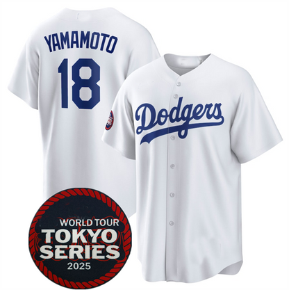 LA.Dodgers #18 Yoshinobu Yamamoto Player White 2025 World Tour Tokyo Series Home Stitched Baseball Jerseys