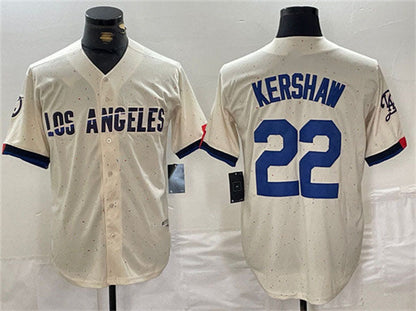 LA.Dodgers #22 Clayton Kershaw Cream Stitched Baseball Jerseys Player Game Jersey