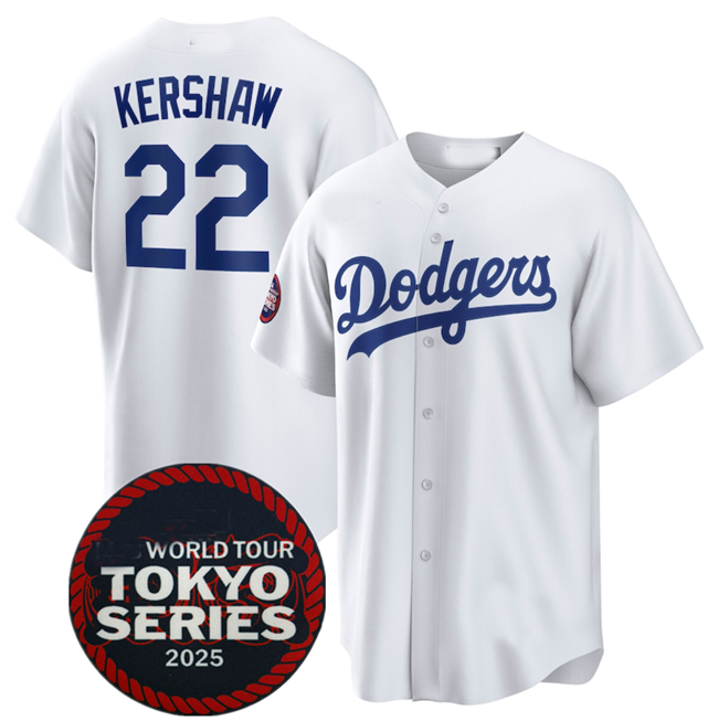 LA.Dodgers #22 Clayton Kershaw Player White 2025 World Tour Tokyo Series Home Stitched Baseball Jerseys