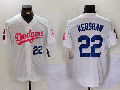 LA.Dodgers #22 Clayton Kershaw White Pink Player Stitched Baseball Jerseys