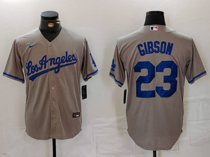 LA.Dodgers #23 Kirk Gibson Player Grey With los Cool Base Stitched Baseball Jerseys