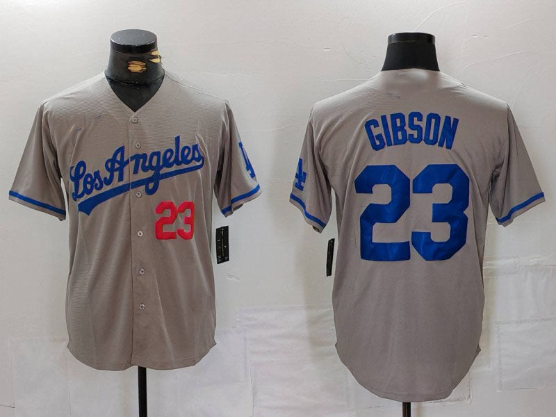 LA.Dodgers #23 Kirk Gibson Grey Player Jersey With los Cool Base Stitched Baseball Jerseys