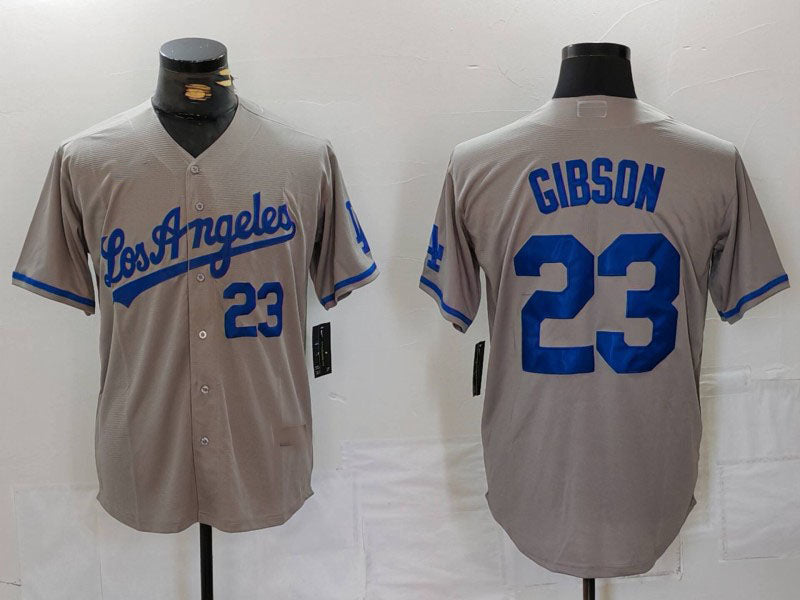 LA.Dodgers #23 Kirk Gibson Player Grey Game Jersey Stitched Baseball Jerseys