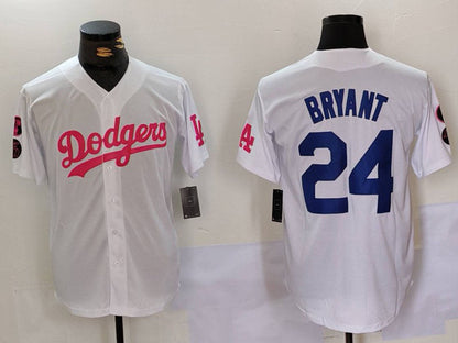 LA.Dodgers #24 Kobe Bryant Player White Pink Vin & Kobe Patch Stitched Baseball Jerseys