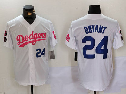 LA.Dodgers #24 Kobe Bryant White Pink Stitched Baseball Jerseys Player Jersey